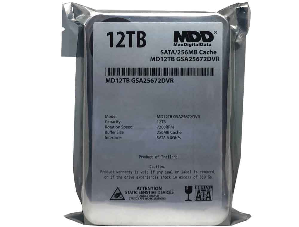 MaxDigitalData 12TB 7200 RPM 256MB Cache SATA 6.0Gb/s 3.5" Internal Hard Drive for Surveillance (MD12TGSA25672DVR) - 3 Years Warranty