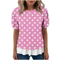 thumbnail image 6 of Karymi Going Out Tops Polka Dot Puff Short Sleeve T-Shirt, Crew Neck Fake Two Piece Ruffle Layered Hem Casual Pullover Tee Going Out Tops, 6 of 7