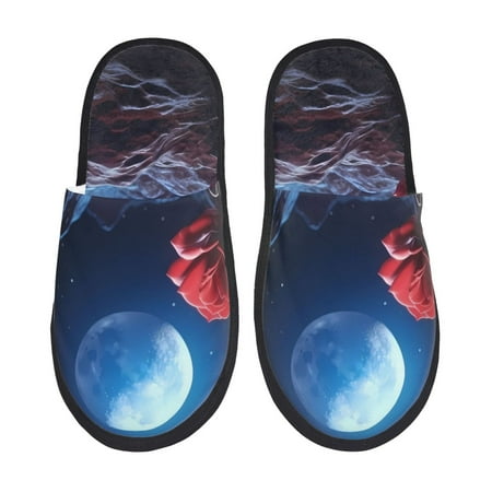 Balery Artistic Moon Rose Slient Indoor Furry Fleece Comfort House Shoes Soft Non-Slip Home Shoes Cotton slippers House Slippers-- Medium