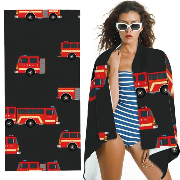 RKSupls Red Fire Truck Pattern Microfiber Beach Towel, Extra Large Quick Dry Lightweight Absorbent Towel for Travel Swimming Camping, Soft Super Absorbent- 30x60 in