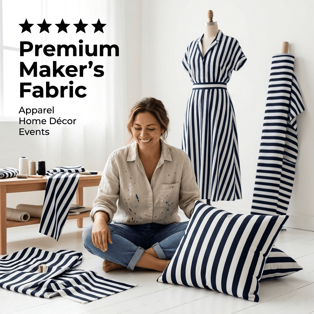 Sedona Designz 60" Wide Navy/White 1" Stripe Poly-Cotton Broadcloth Fabric 20 Yards – Lightweight Woven Fabric for Apparel, Crafts, Décor, Table Covers & Sewing Projects