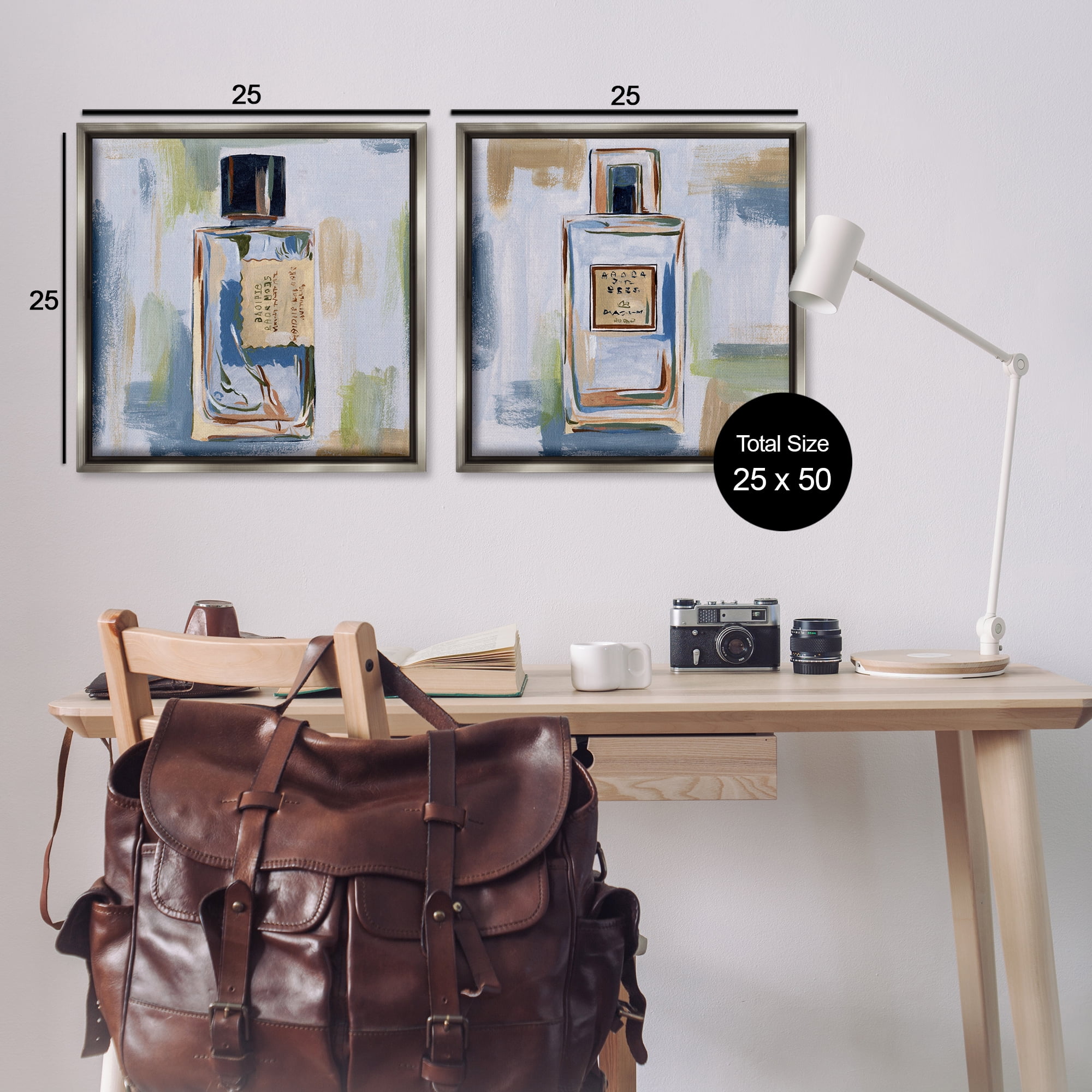 Stupell Industries Abstract Cologne Perfume Bottle Fashion Painting Gray Floater Framed Canvas Art Print Wall Art, 25 x 25, Set of 2