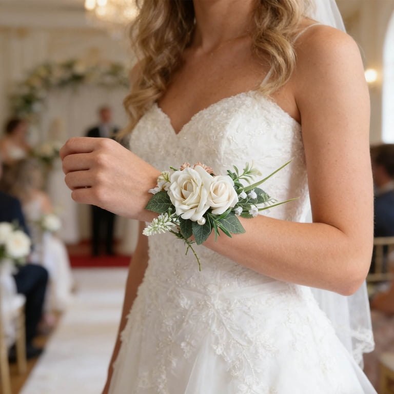 corsage for white prom dress White Rose Corsage Flower Boutonniere Set