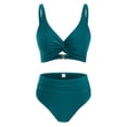 thumbnail image 6 of ZJXFGS Women Two Piece Tankini Swimsuit,Push Up Two Piece Bathing Suit Vintage Solid Swimwear Push Up Twist Front Ruched Bathing Suit Summer Beach Swim Bathing Suits Blackish Green L, 6 of 6