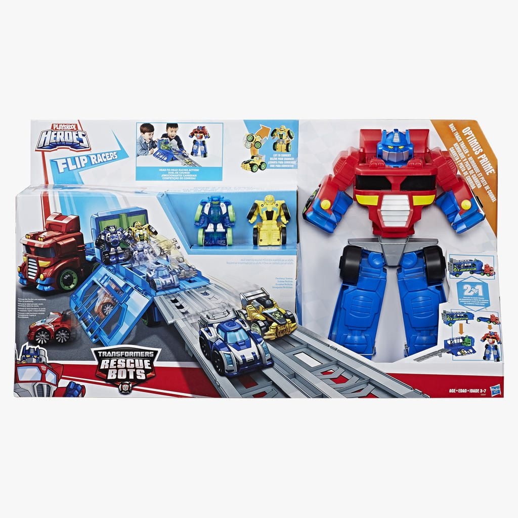 Playskool Heroes Transformers Rescue Bots Flip Racers Optimus Prime Race Track Trailer Playset