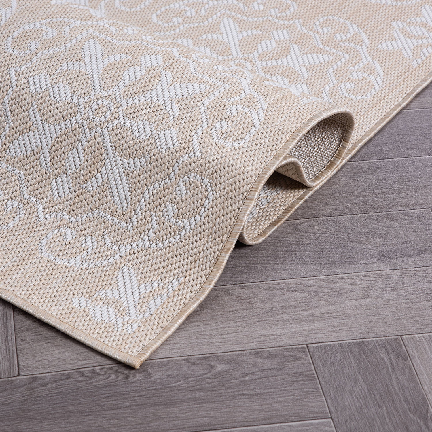 World Rug Gallery Transitional Geometric Textured Flat Weave Indoor/Outdoor Area Rug - NATURAL 5' X 7'