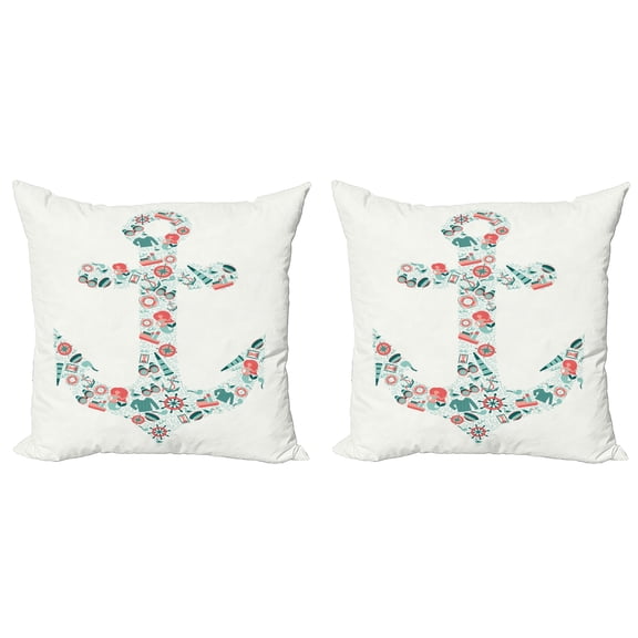 Ambesonne Anchor Throw Pillow Cover 2 Pack, Nauticial Marine, 24", Seafoam Coral Teal