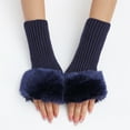 thumbnail image 2 of Hontri Gloves Mittens in Sale, Short Plush Gloves Autumn and Winter Women's Cute Wrist Knitted Wool Warm Fingerless Gloves 2Pc Gloves Blue, 2 of 4