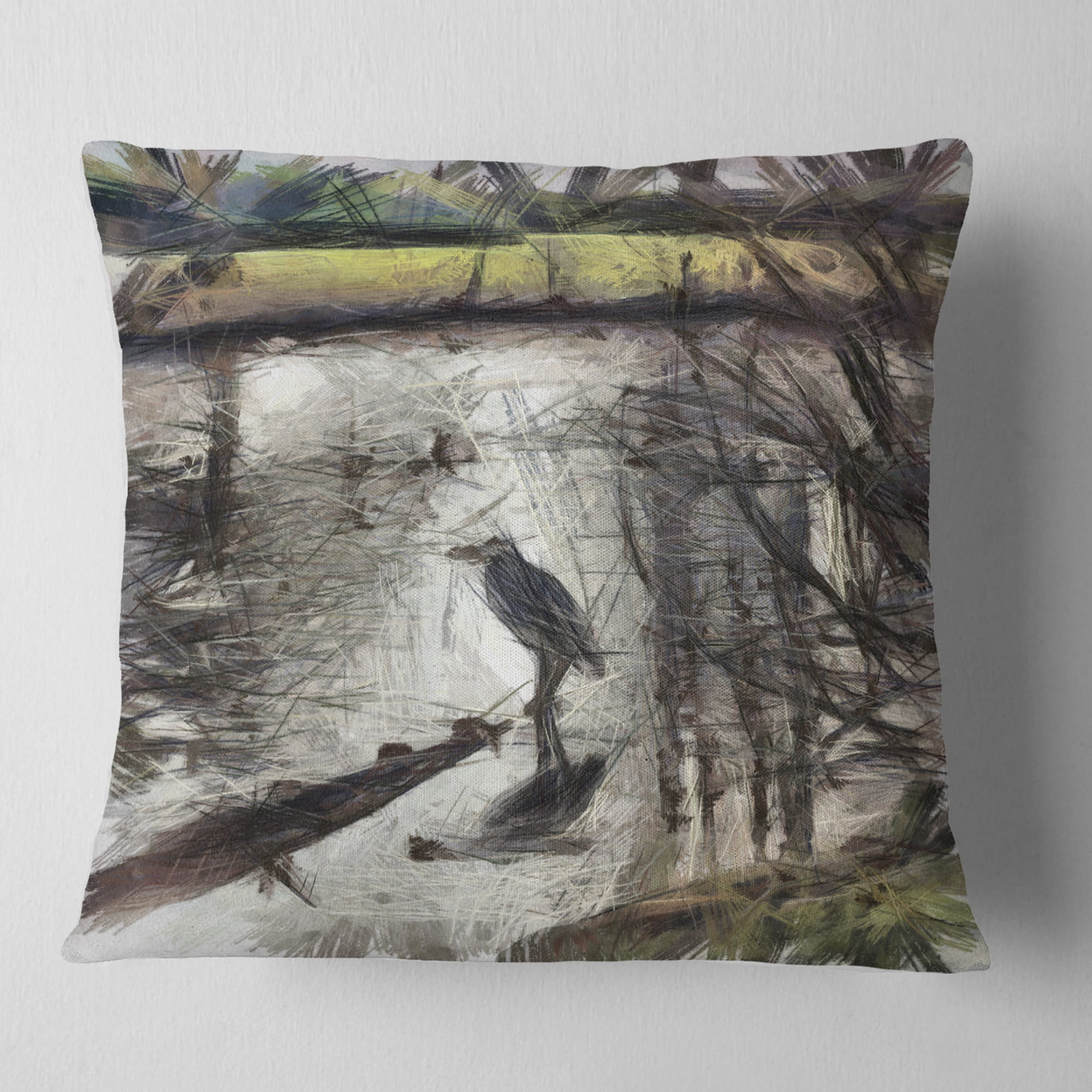 Designart Bird in National Park Watercolor - Landscape Printed Throw Pillow - 16x16
