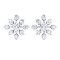 Rosec Jewels 3/4 CT Diamond Statement Floral Stud Earrings for Women, 10K White Gold