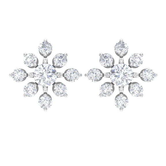 Rosec Jewels 3/4 CT Diamond Statement Floral Stud Earrings for Women, 925 Sterling Silver