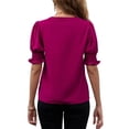 thumbnail image 3 of Fangasis Women Tops Short Sleeve Shirts Lapel Neck Blouse Ladies Loose Tunic Shirt Casual Office Rose Red L, 3 of 4