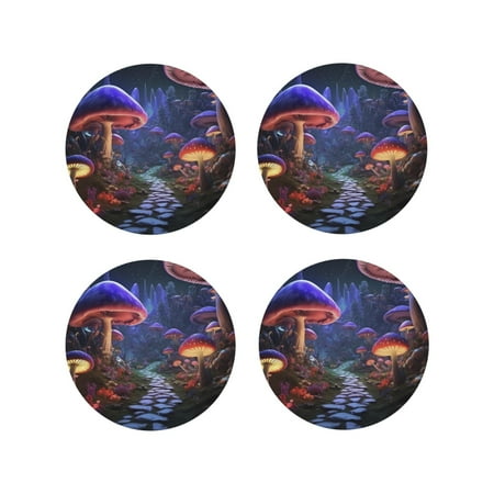 

Tideii Jungle Path Glowing Mushrooms for Leather Coasters 4 Pieces Anti-fouling and Anti-scalding Decorative Coasters Suitable for Restaurants Kitchens Coffee Shops-Round Shape