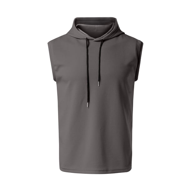 Chaleco sin mangas con capucha de felpa para hombre: sudadera informal de color liso, tejido de felpa, ropa de primavera/verano