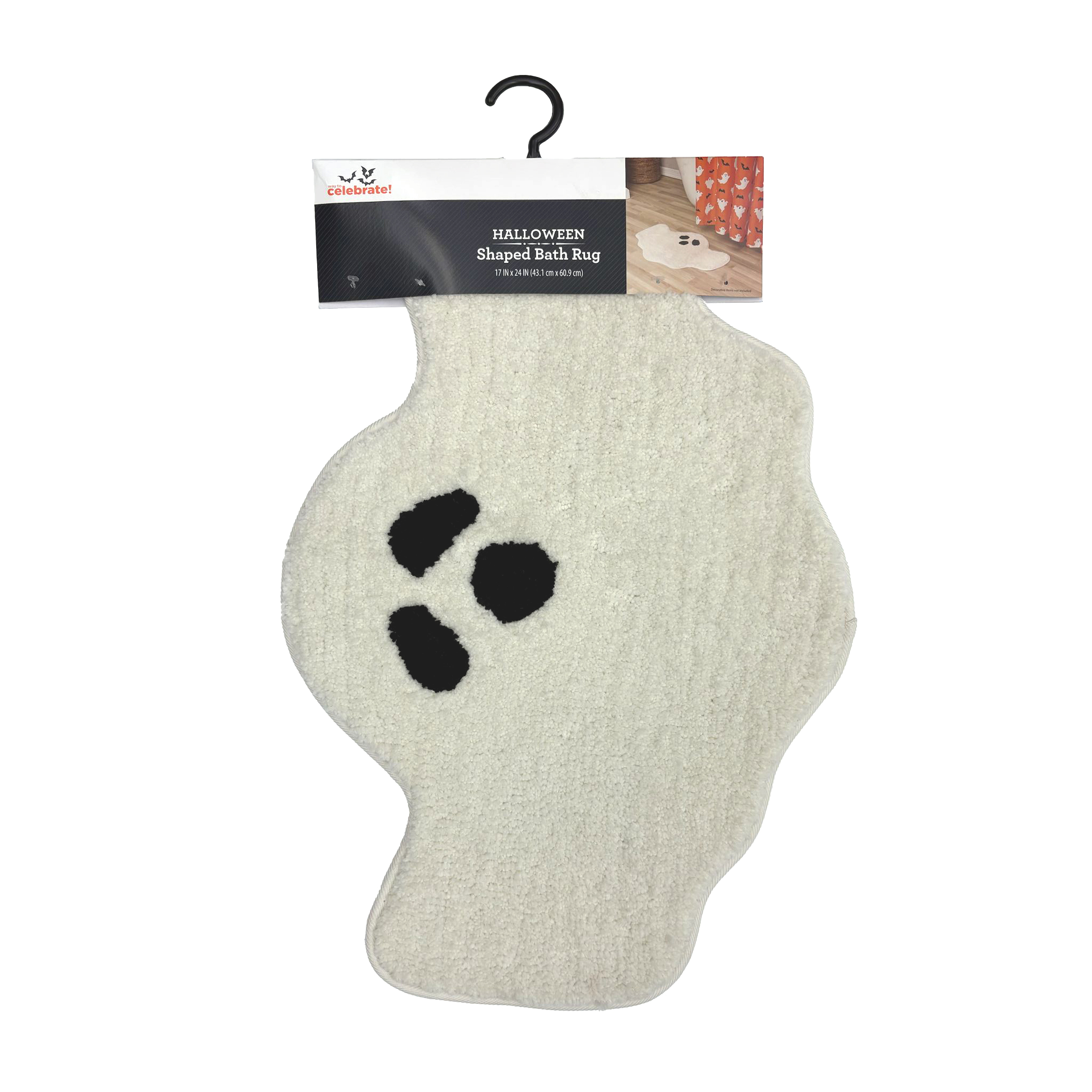 Way to Celebrate! White/Black Ghost Shaped Bath Rug, 17" x 24"