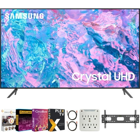 Samsung UN58CU7000 58 inch Crystal UHD 4K Smart TV Bundle with Premiere Movies Streaming + 37-100 Inch TV Wall Mount + 6-Outlet Surge Adapter + 2X 6FT 4K HDMI 2.0 Cable (2023 Model)