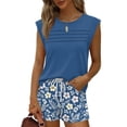 thumbnail image 5 of 2 Piece Short Sets for Women Summer Vacation Outfits Cap Sleeve Tops and Floral Shorts Set Hawaiian Beach Clothes Royal Blue M, 5 of 6