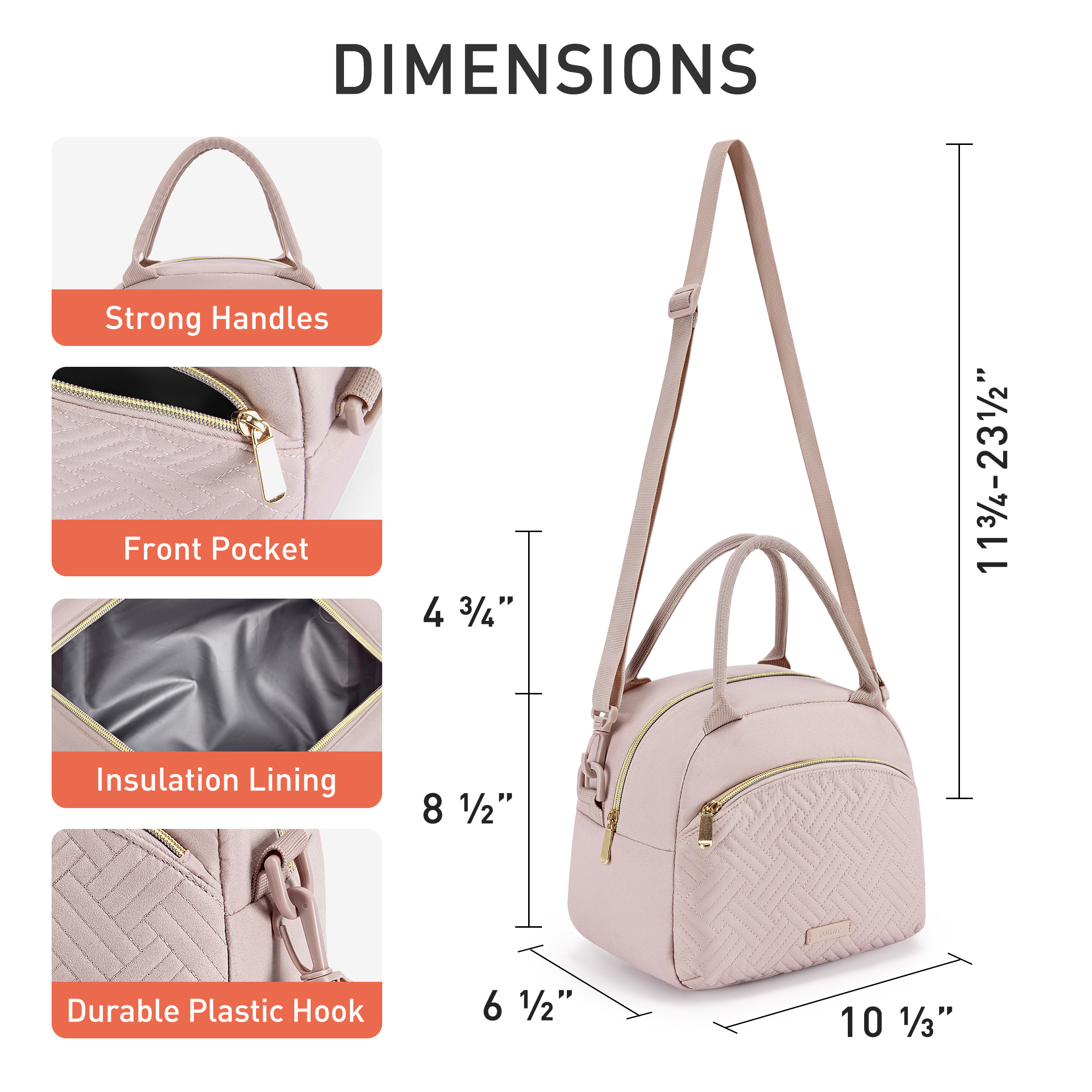 TOURIT Insulated Lunch Bag for Women, Pink Striped photo 2