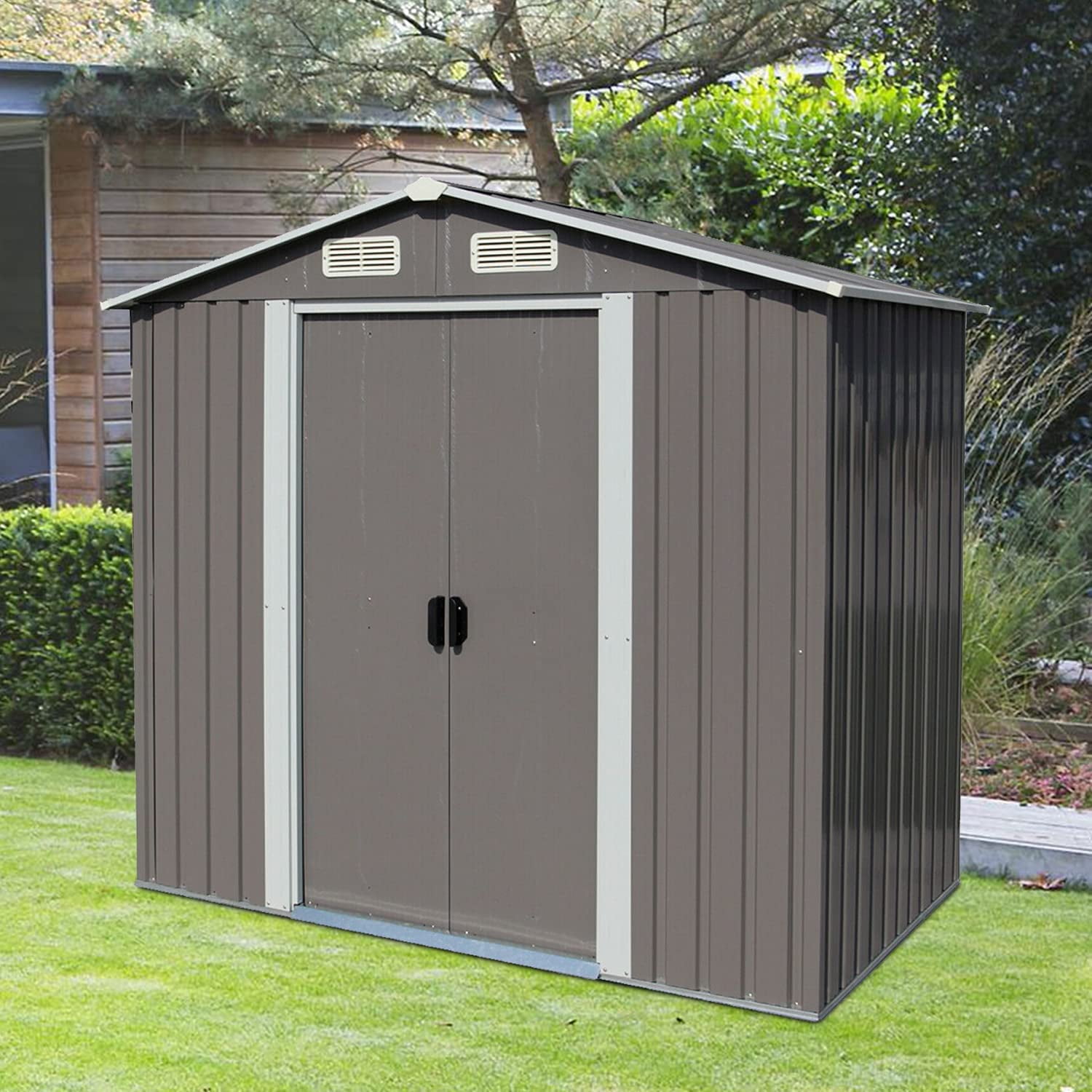 Lawn Green Betterland 4x6 FT Outdoor Storage Shed Patio Metal Garden Shed Tool House with Ventilation & Sliding Door for Garden Courtyard 