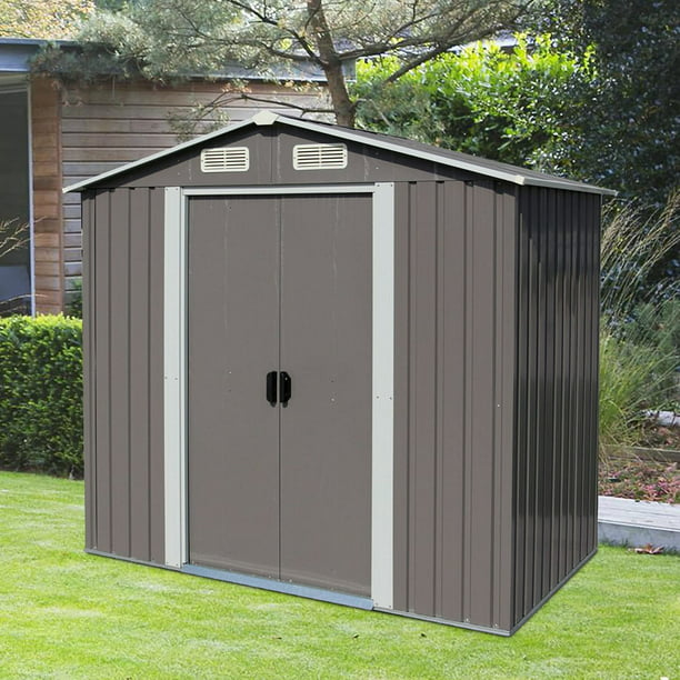 Outdoor Steel Storage Shed Grey, Storage Shed With Sliding Doors