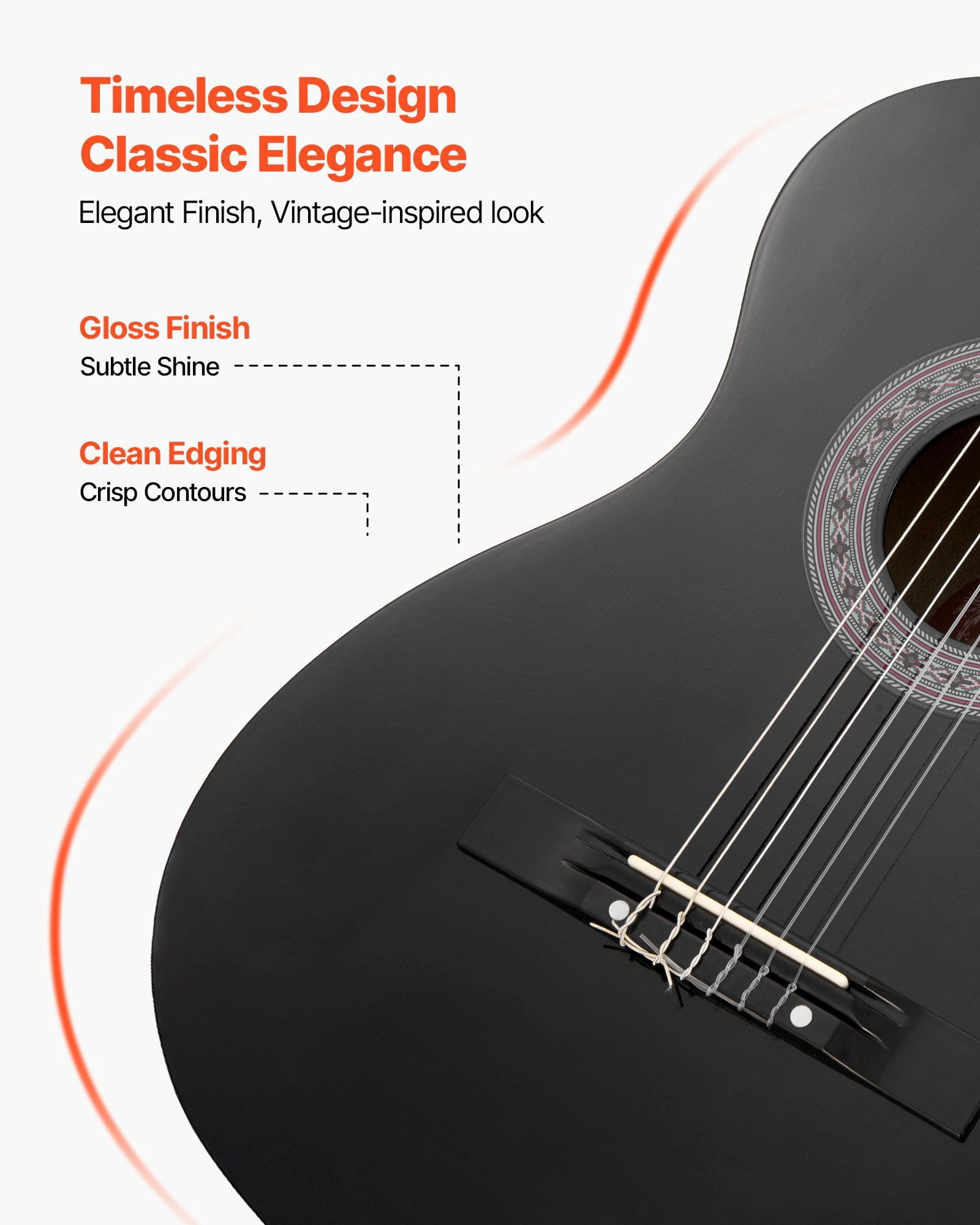 38 Inch Basswood Classical Guitar Beginner Kit with Nylon Strings Gig Bag Strap Tuner Extra Strings Picks Capo for Teenagers Adults Students Black