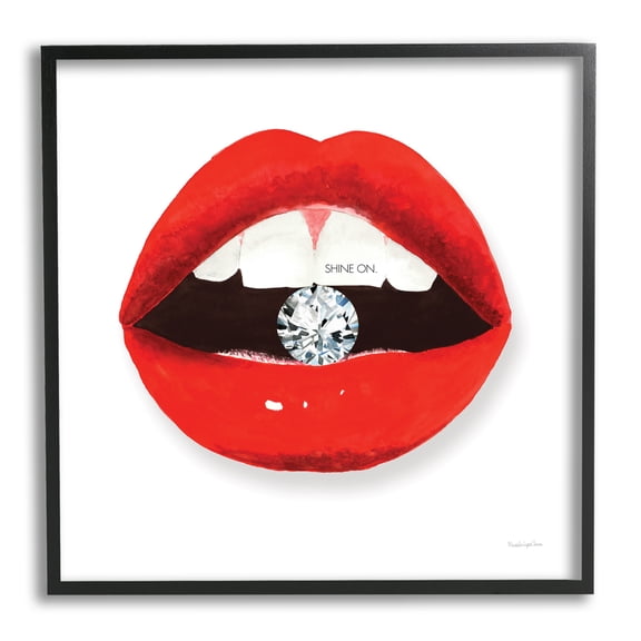 Stupell Industries Shine on Red Lips Typography Painting Black Framed Art Print Wall Art, 12 x 12