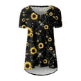 thumbnail image 4 of GceSteap Summer Short Sleeve Tunic Long Tops for Women Trendy Plus Size Flowy Shirts Casual V Neck Smocked Sunflower Print Blouse Black 4XL, 4 of 5