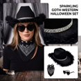 thumbnail image 2 of choiix Womens Halloween Cowboy Hat Set Furry Brim Rhinestone Band With Glasses And Bandana Costume Accessory Party Prop Fancy Dress, 2 of 8