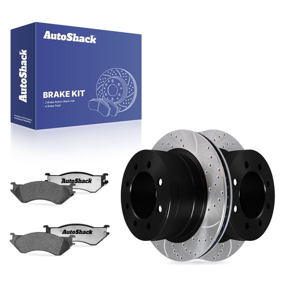 AutoShack Rear Vented Drilled & Slotted E-Coated Brake Rotors   Ceramic Pads 6-PC Brake Kit Replacement for 2006-2008 Dodge Ram 1500 2003-2008 Dodge Ram 2500 ShadowGuard 13.85" (351.7 mm)