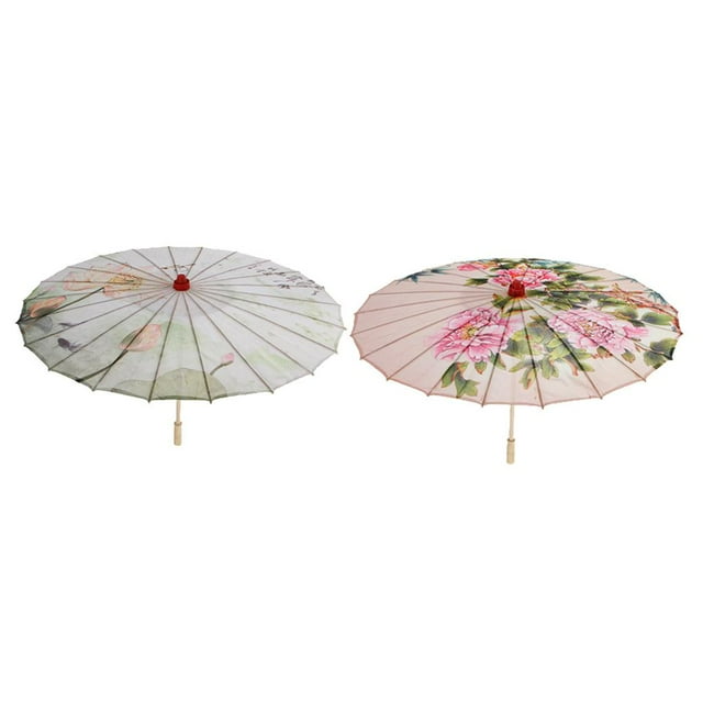 2pcs Chinese Umbrella Silk Cloth Parasol Sun Protection Cosplay Party Prop Yotijar none