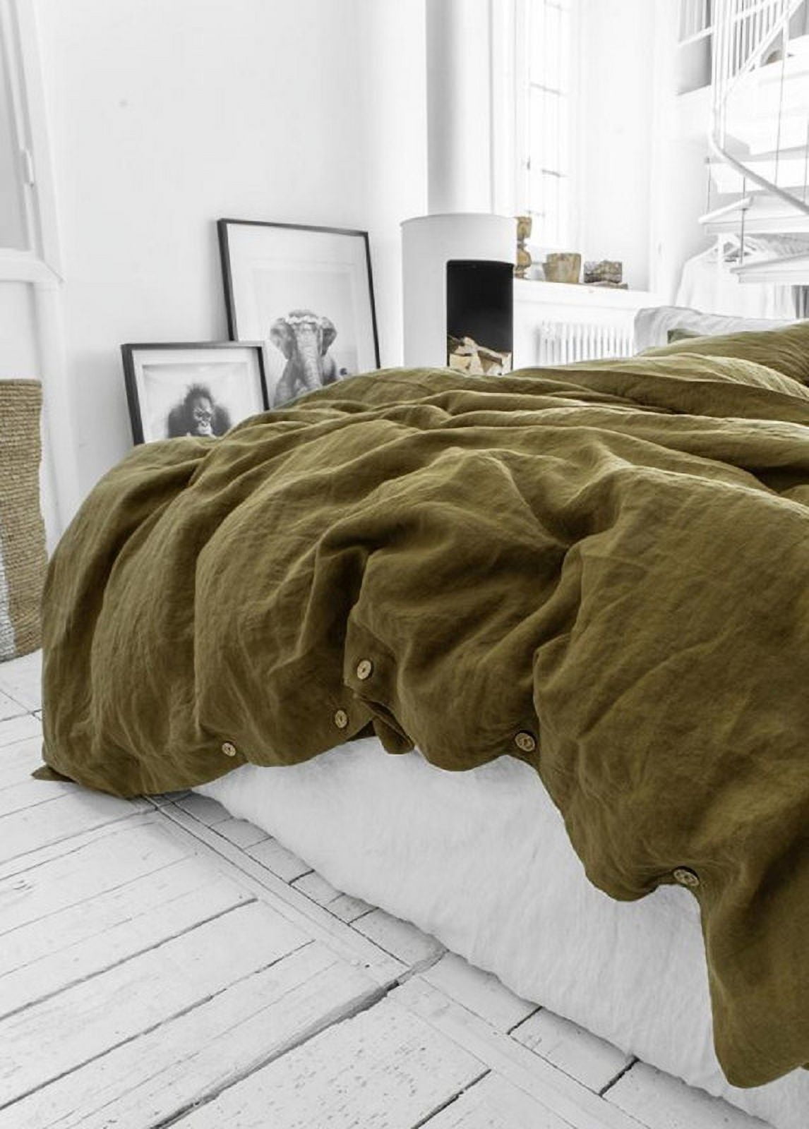 Pavish Export Linen Duvet Cover In Olive Green Stonewashed Natura Quilt Cover Set With 2 Matching Pillow Sham Queen