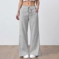 thumbnail image 2 of Pants for Women Striped Elastic Waist Linen Wide Leg Lightweight Beach Casual Trousers Flowy Pants, 2 of 6
