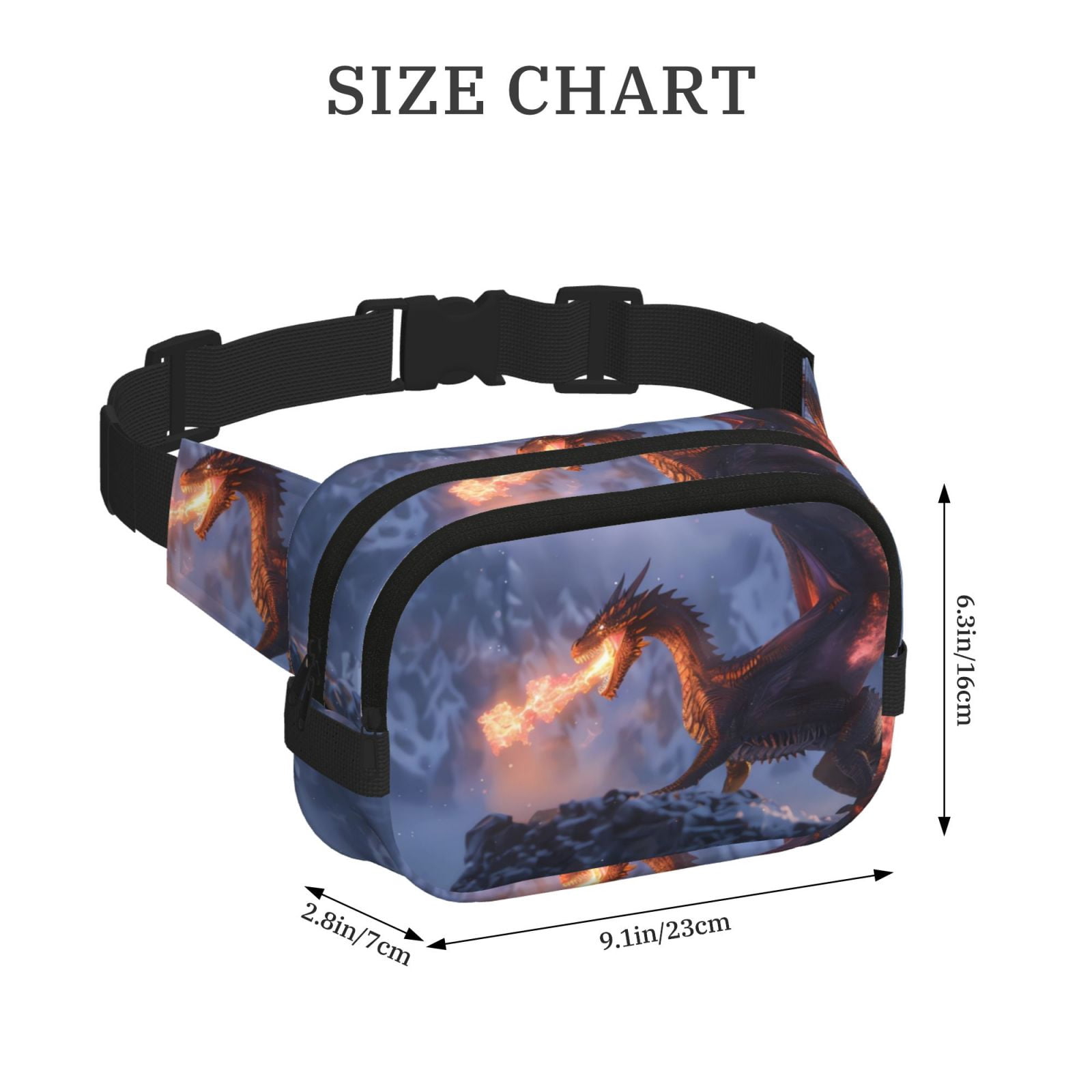Picia Winter Fire Dragon Print Square Double-Layer Waist Bag Mini Adjustable Waist Belt Bag Exercise Running Travel Hiking
