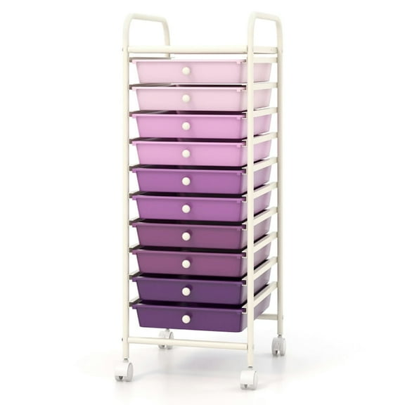 Kadyn Storage Shelving Rack, Storage Cart,10 Drawer Rolling Storage Cart Organizer with 4 Universal Casters-Purple