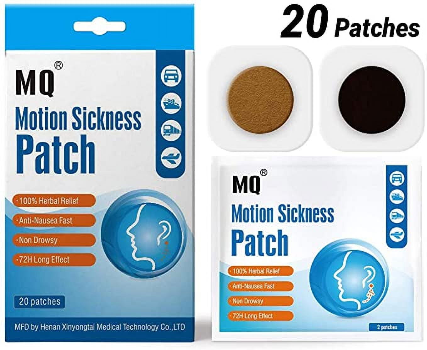 Motion Sickness Patch - 20 Pack - Works to Relieve Vomiting, Nausea, Dizziness & Other Symptoms Resulted from Sickness of Cars, Ships, Airplanes, Cruise, Trains & Other Forms of Transport Movement.