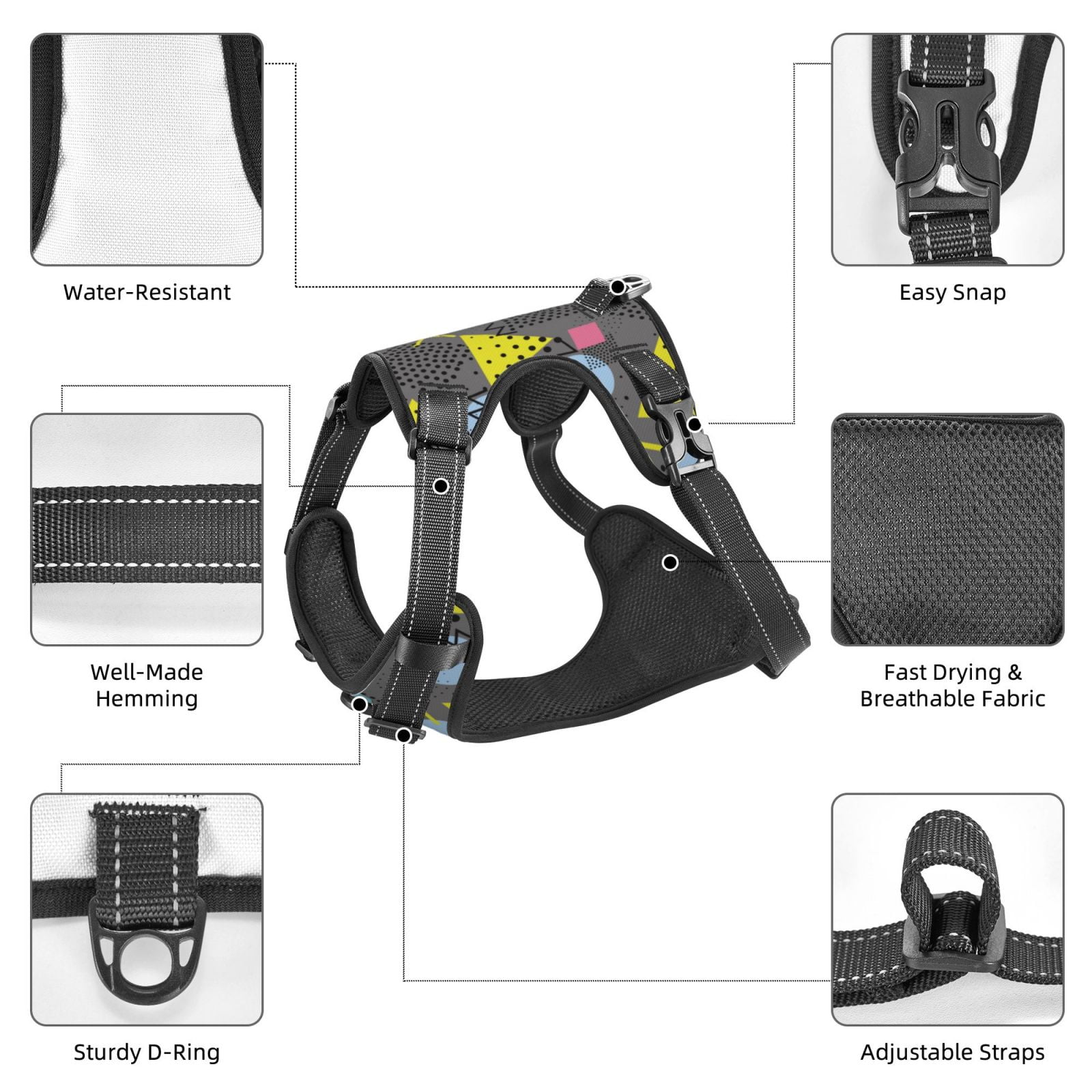 Kdxio Geometric Print No Pull Dog Harness Adjustable Reflective Oxford Easy Control Medium Large Dog Harness for Training and Everyday-Small