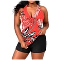 thumbnail image 2 of Hfnxid Women Tankini Swimsuit Plus Size Tummy Control Bathing Suit Fashion Printed Swim Top with Shorts Loose Fit Halter Beach Swimsuits Red XL, 2 of 8