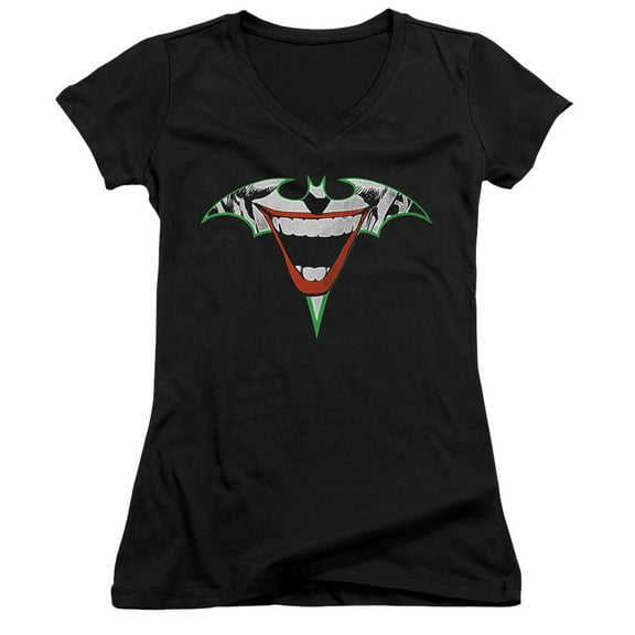 Batman Joker Bat Logo Junior Women's T-Shirt V-Neck Black