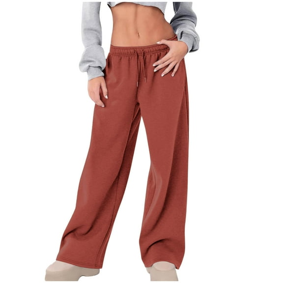 Admvng Sweatpants for Women Elastic Lace-Up Casual Solid Color High-Waisted Wide-Leg Yoga Pants, Size S-2XL
