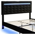 thumbnail image 3 of Full Size Floating Bed Frame with LED Lights and USB Charging,Modern Upholstered Platform LED Bed Frame,Black, 3 of 7