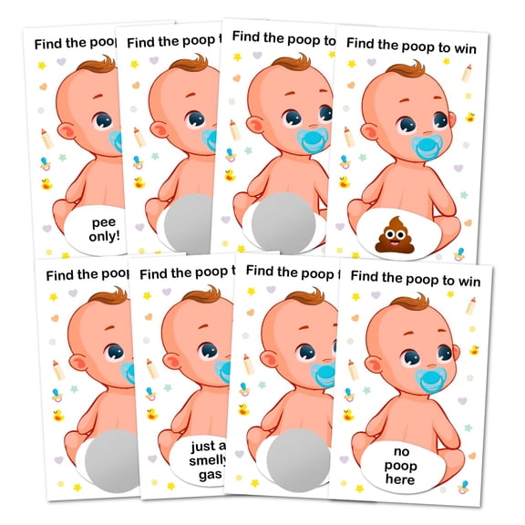 Baby Shower Boy Scratch Off Poop Game, Easy to Play Silly Games, Fun Idea, Ice Breaker Activity. Raffle Cards, Blue Pacifier, Set of 40 Cards Made in USA