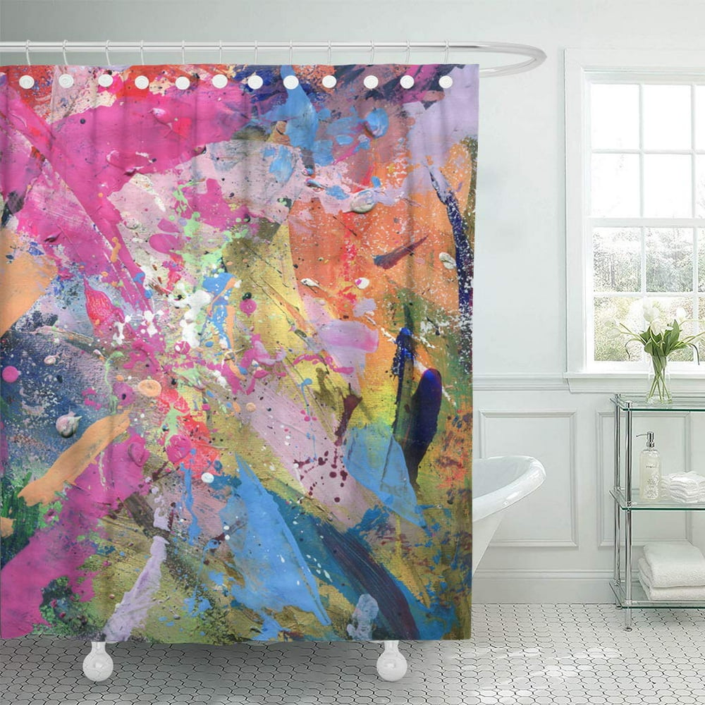 KSADK Watercolor Splatter Abstract Painting with Bright Brush Pink Ink