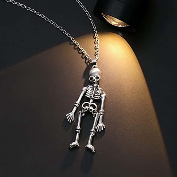 AOOOWER 2Pcs Retro Skeleton Punk Ghost Necklaces Necklace for Best Friend Couples Hold Hands Necklaces Gifts