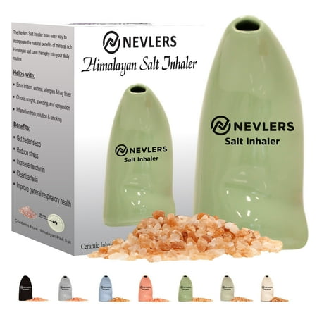 Nevlers Ceramic Salt Inhaler with Pure Himalayan Pink Salt | Asthma and Allergy Relief | Green | 2 Fills of Salt Included