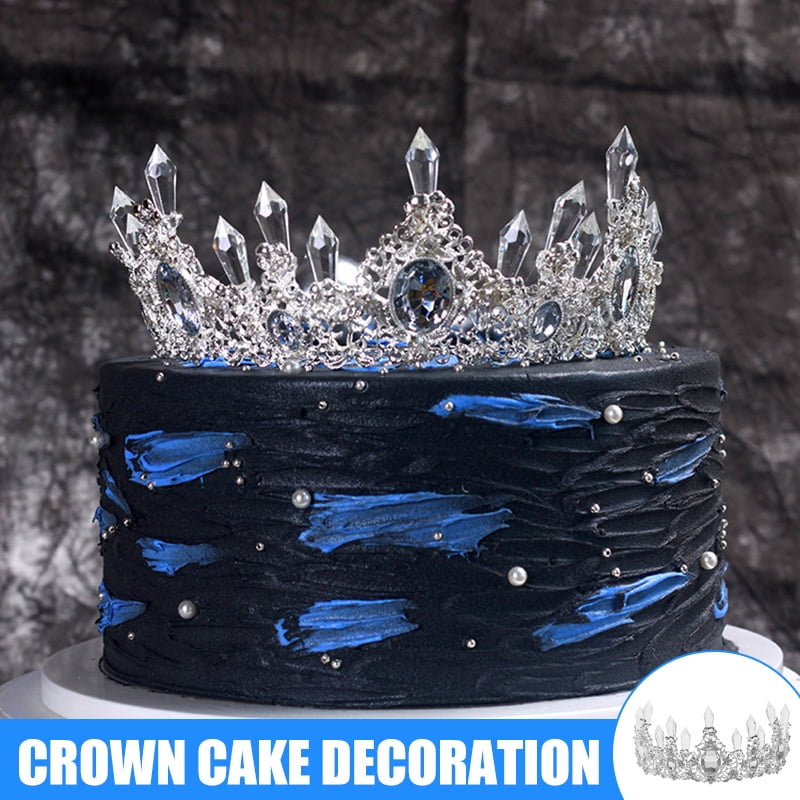 Silver Alloy Crown Cake Topper Imitation Crystal Crown Baking Cake Decoration Silver Alloy Crown Cake Topper Imitation Crystal Crown Baking Cake Decoration