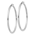 thumbnail image 2 of 925 Sterling Silver Women's Rhodium Plated Classic Tube 3mm Round Hoop Earrings | 59mm, 2 of 4