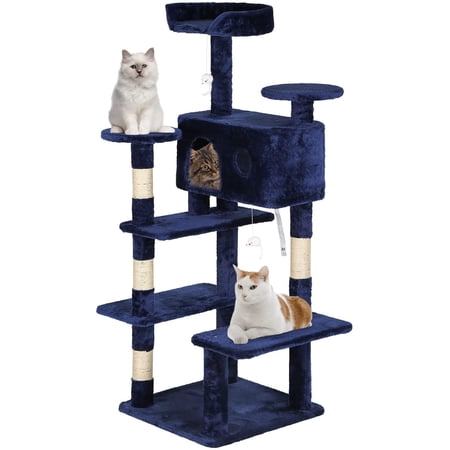 54in Cat Tree Tower with Cat Scratching Post, Multi-Level Cat Condo for Indoor Cats Play House Furniture Kittens Activity Tower with Funny Toys for Kitty Pet