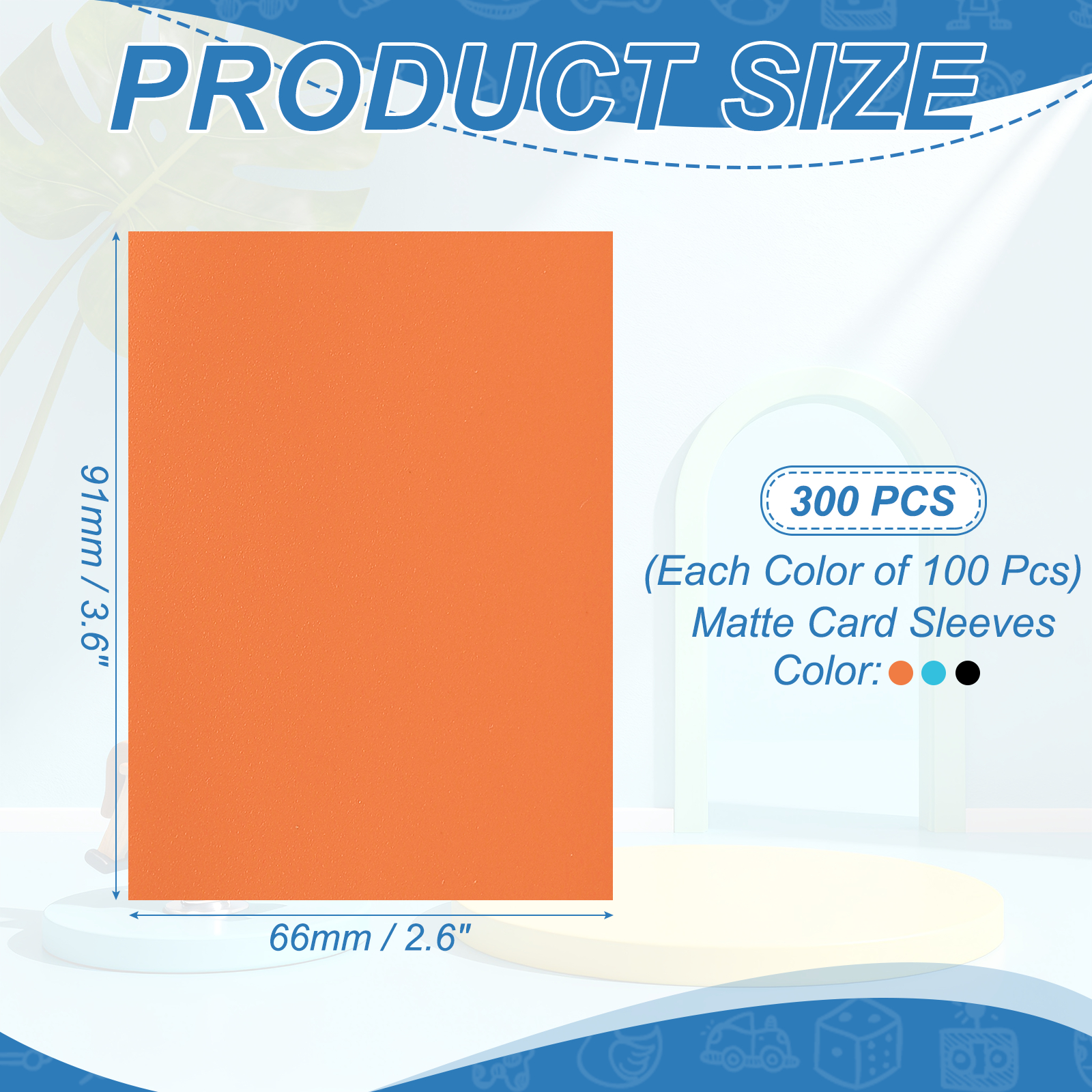 Uxcell Matte Card Sleeves, Trading Card Sleeves Deck Protectors Perfect for Trading Cards & Baseball & Sports & Magic Gathering & Magic Game Cards (Black/Orange/Sky Blue, 300 Pcs)