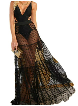 Women Gauze Sheer Mesh Midi Dress Sheer Tulle Maxi Dress Black See Through  Cover Ups Bikini Sets 