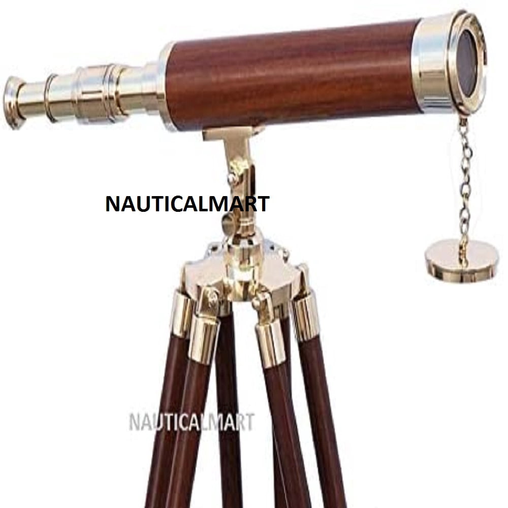 Nauticalmart 50" Floor Standing Leather Brass Harbor Telescope